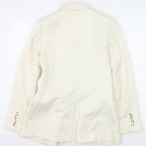 Reiss Women's Ivory Wool Blend Double-Breasted Blazer Size 8