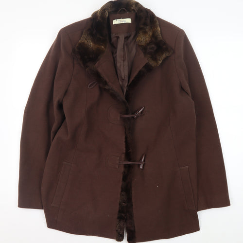 Classics Women's Brown Fur Trim Overcoat Size 14