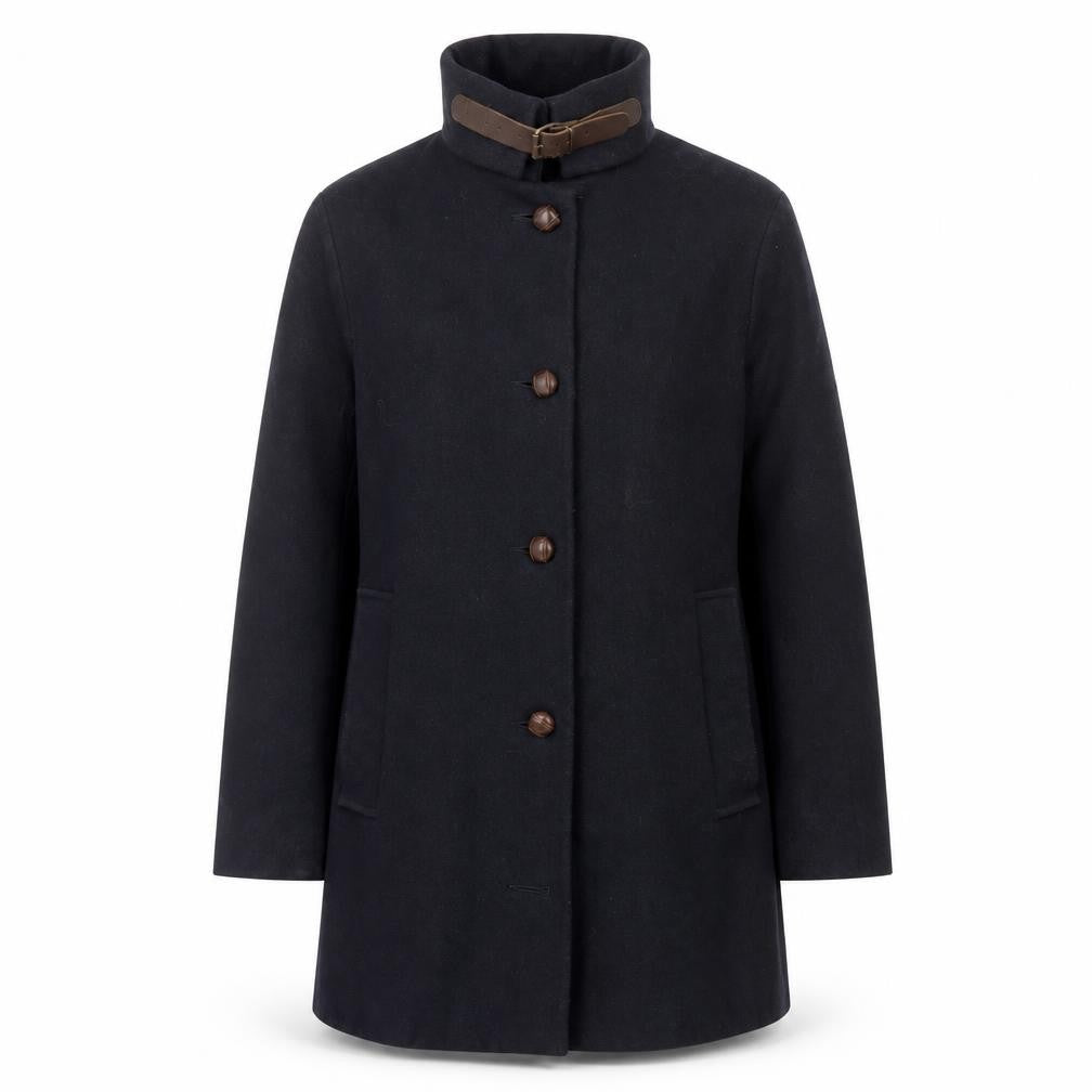 Front view of Sessùn Men's Black Wool Overcoat, size S