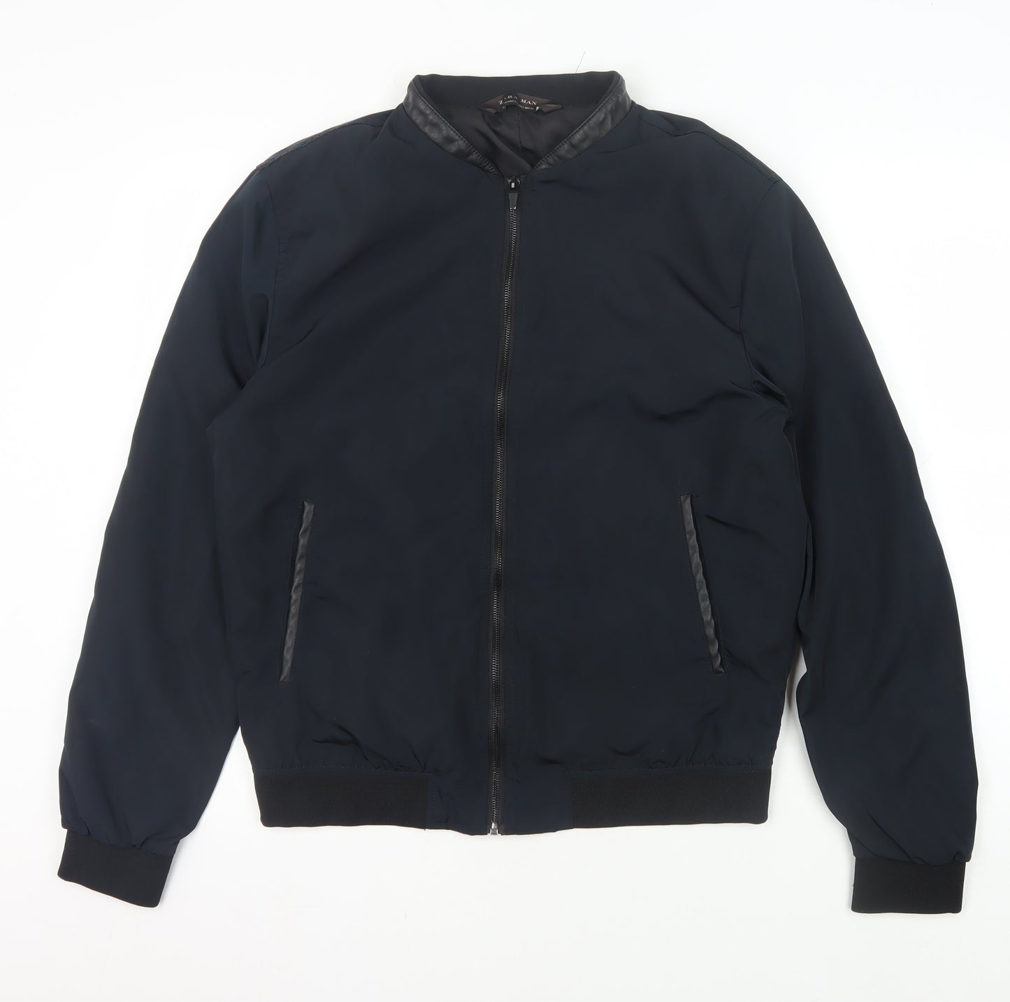 Zara Man Men's Black Bomber Jacket Size L for Casual Wear