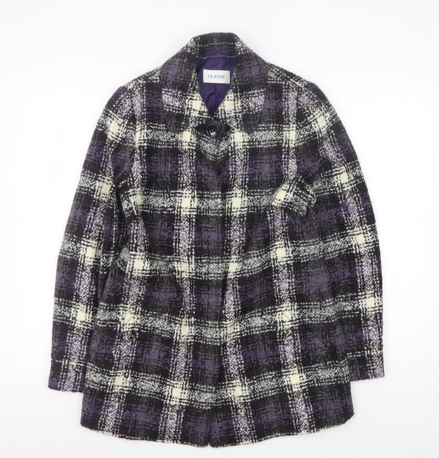 Marks and Spencer Women's Purple Check Classic Coat Size 8