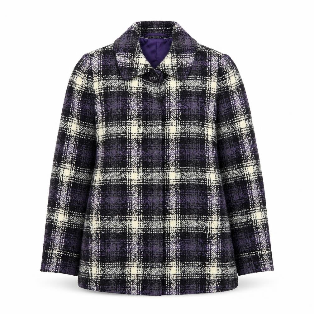 Front view of Marks & Spencer Women's Purple Check Classic Coat, size 8