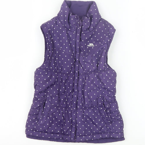 Trespass Girls Purple Puffer Jacket 7-8 Years Polka Dot Sleeveless