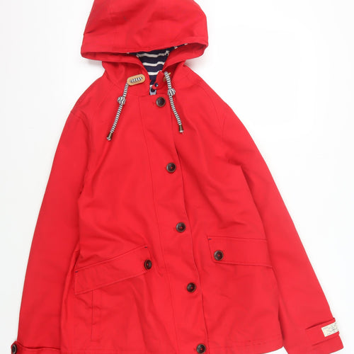 Joules Women's Red Hooded Waterproof Rain Coat - Size 12