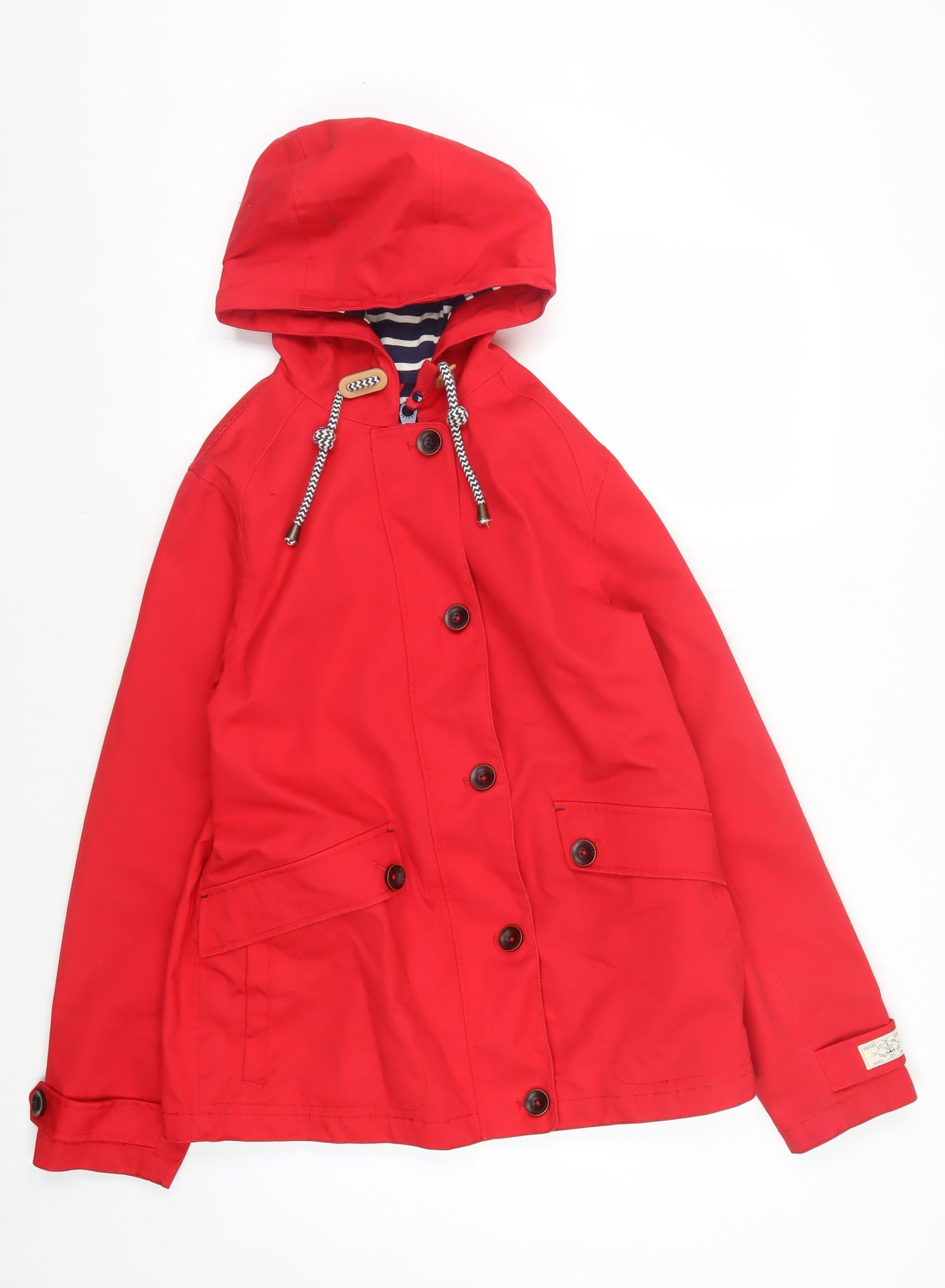 Joules Women's Red Hooded Waterproof Rain Coat - Size 12
