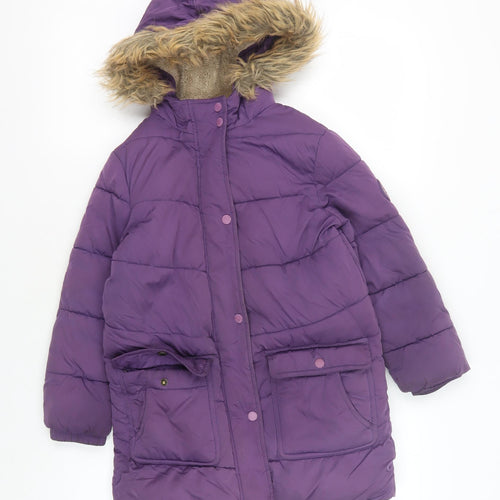 FatFace Girls Purple Puffer Jacket 7-8Y Winter Hooded Coat