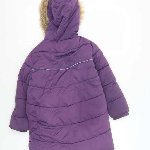 FatFace Girls Purple Puffer Jacket 7-8Y Winter Hooded Coat