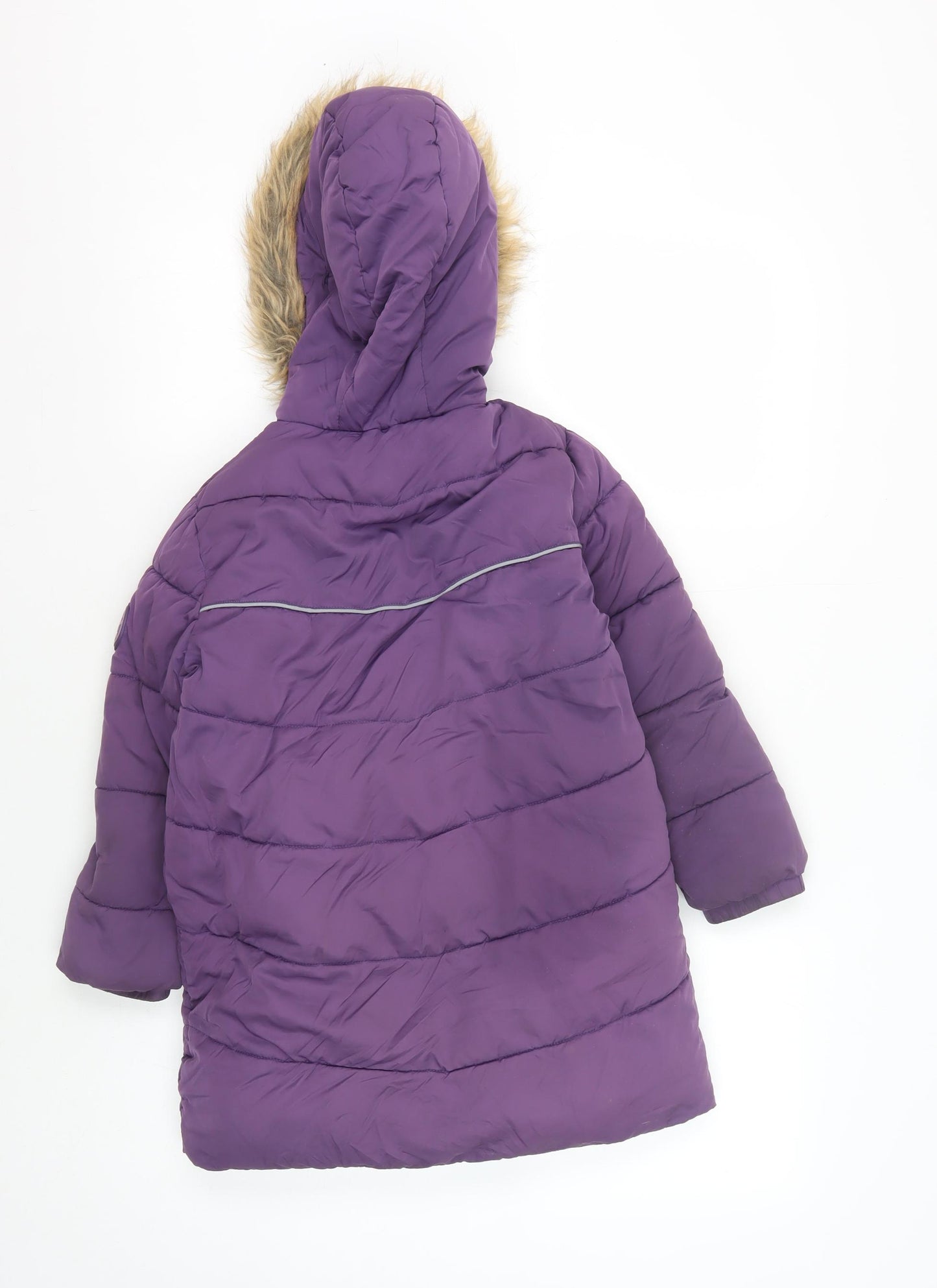 FatFace Girls Purple Puffer Jacket 7-8Y Winter Hooded Coat