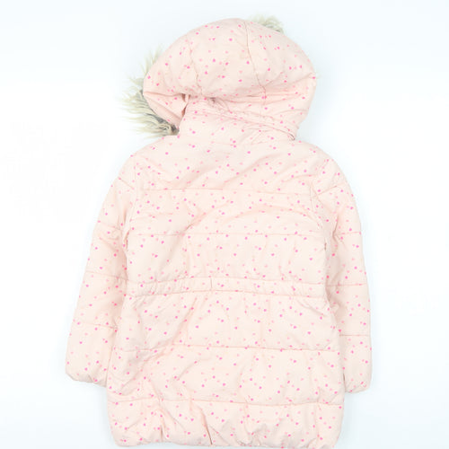 H&M Girls Pink Heart Puffer Jacket, Size 6, Winter Coat
