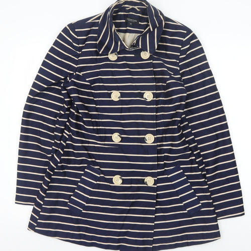 Debenhams Women's Blue Striped Coat Size 12