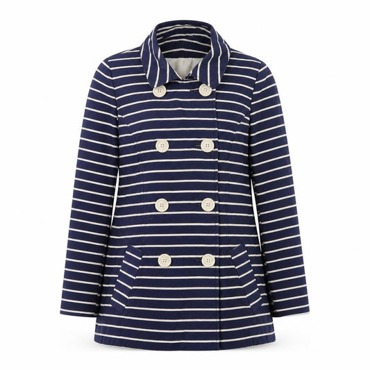 Front view of Debenhams Women's Blue Striped Coat, size 12