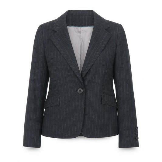 Front view of Debenhams Women's Black Petite Pinstripe Blazer, size 12