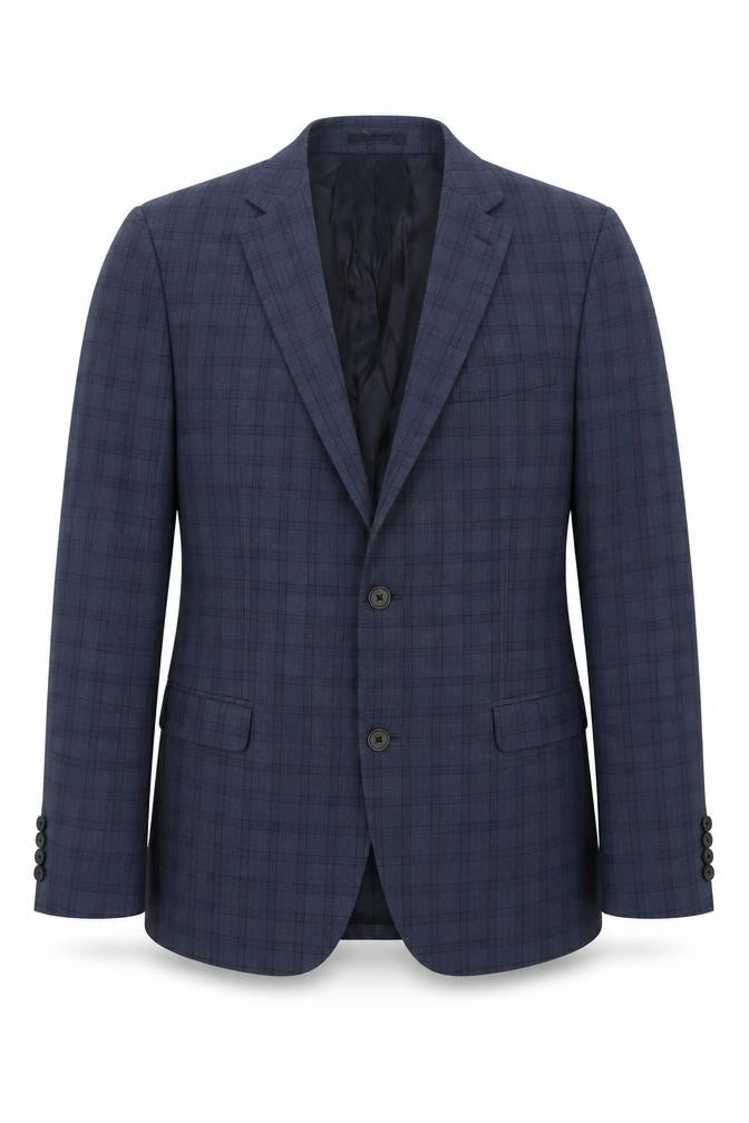 Front view of Next Men's Blue Plaid Wool Blazer, size 40L, Formal Wear