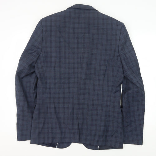 Next Men's Blue Plaid Wool Blazer, Size 40L Formal Wear