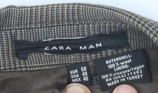 Zara Man Brown Check Wool Blazer Jacket - Men's 40 Formal