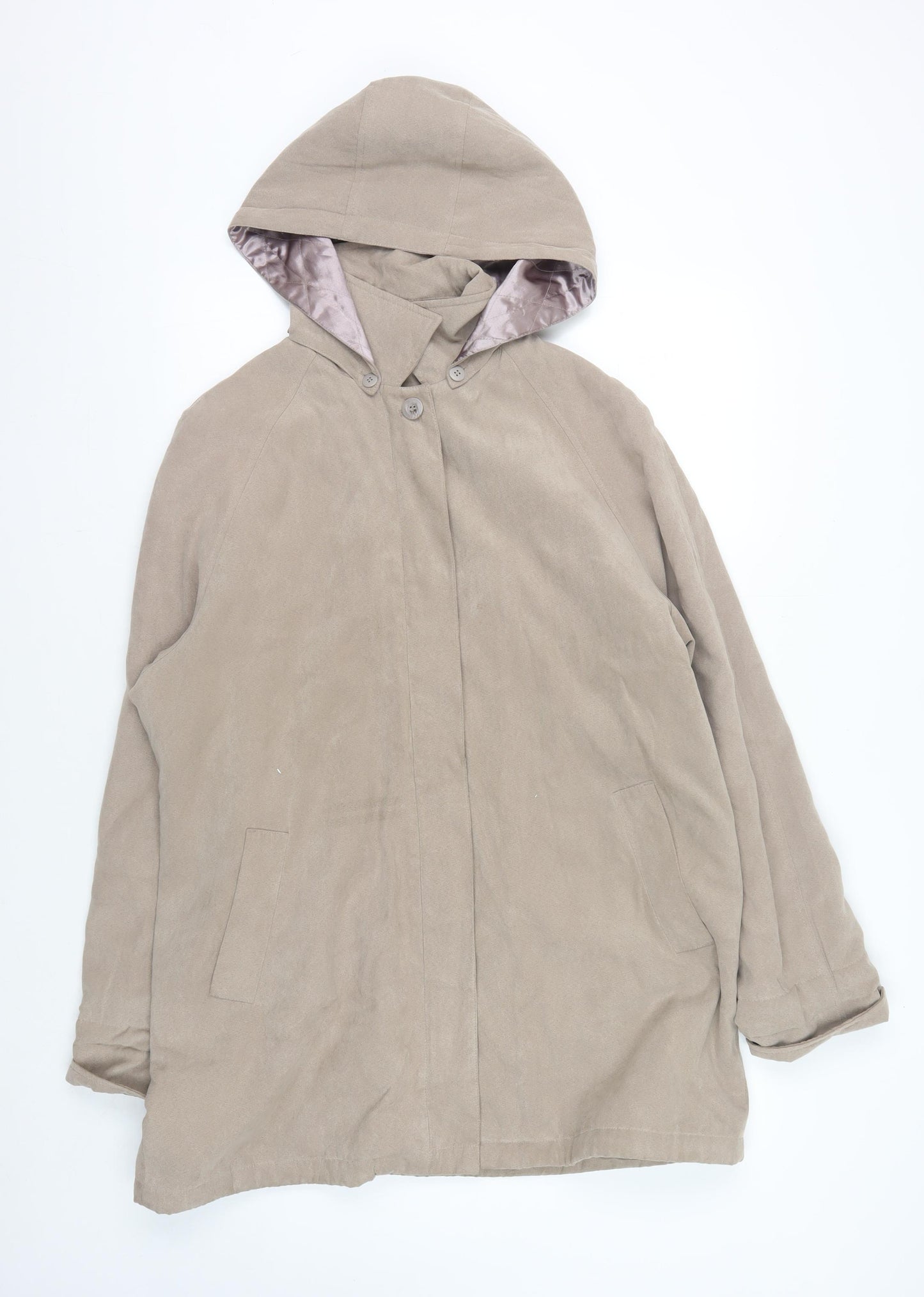 ZONA Women's Beige Hooded Coat Size 16 Button Closure