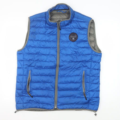 Napapijri Men's Blue XL Puffer Waistcoat, Casual Mid-Length