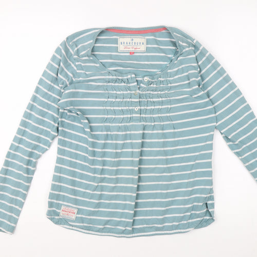 Brakeburn Women's Blue Striped Henley T-Shirt Size 10