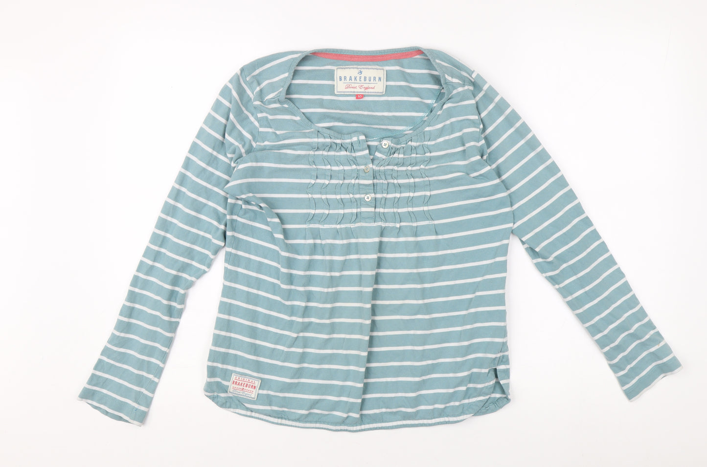 Brakeburn Women's Blue Striped Henley T-Shirt Size 10