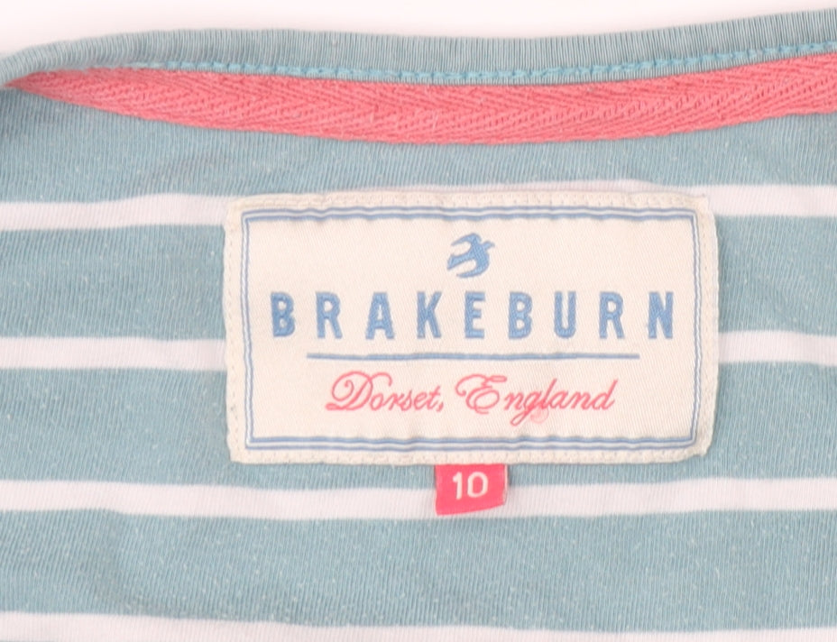 Brakeburn Women's Blue Striped Henley T-Shirt Size 10