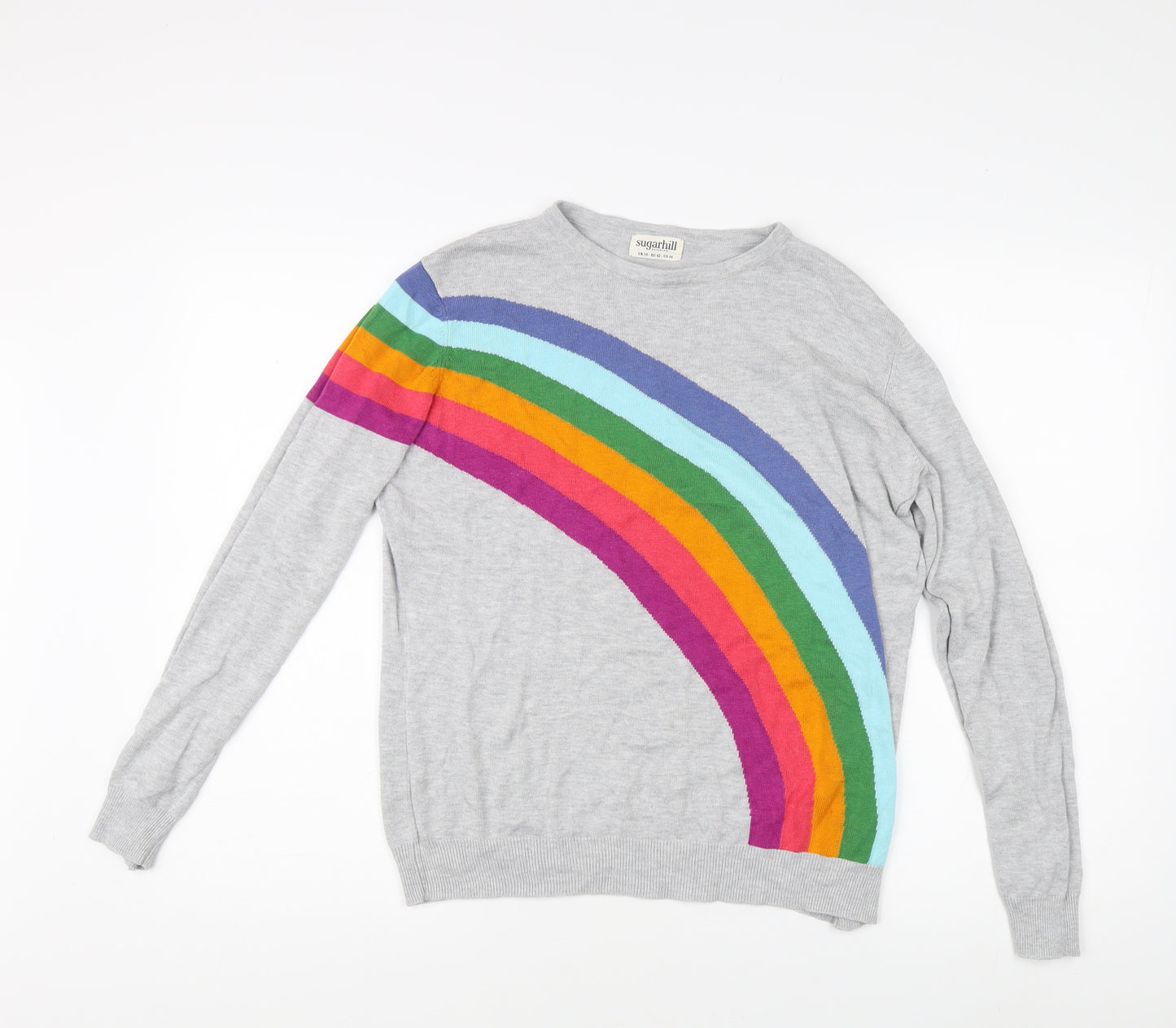 Sugarhill Women's Grey Rainbow Pullover Jumper Size 14