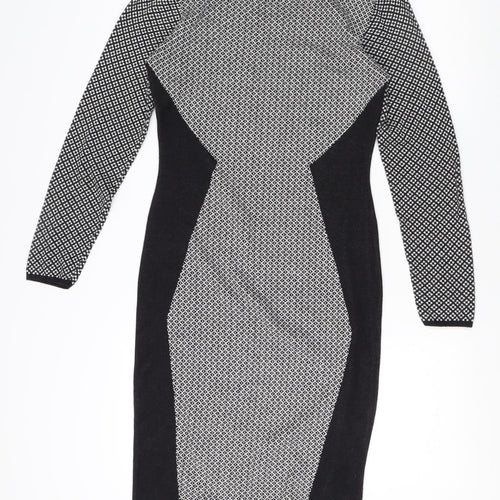 Oasis Women's Black Sheath Dress M Geometric Elegant