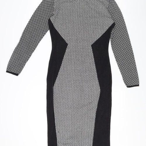 Oasis Women's Black Sheath Dress M Geometric Elegant