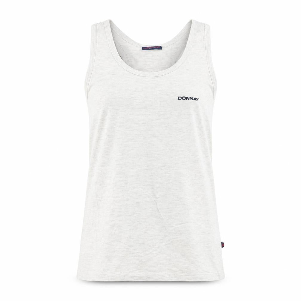 Front view of Donnay unisex white tank top m scoop neck activewear