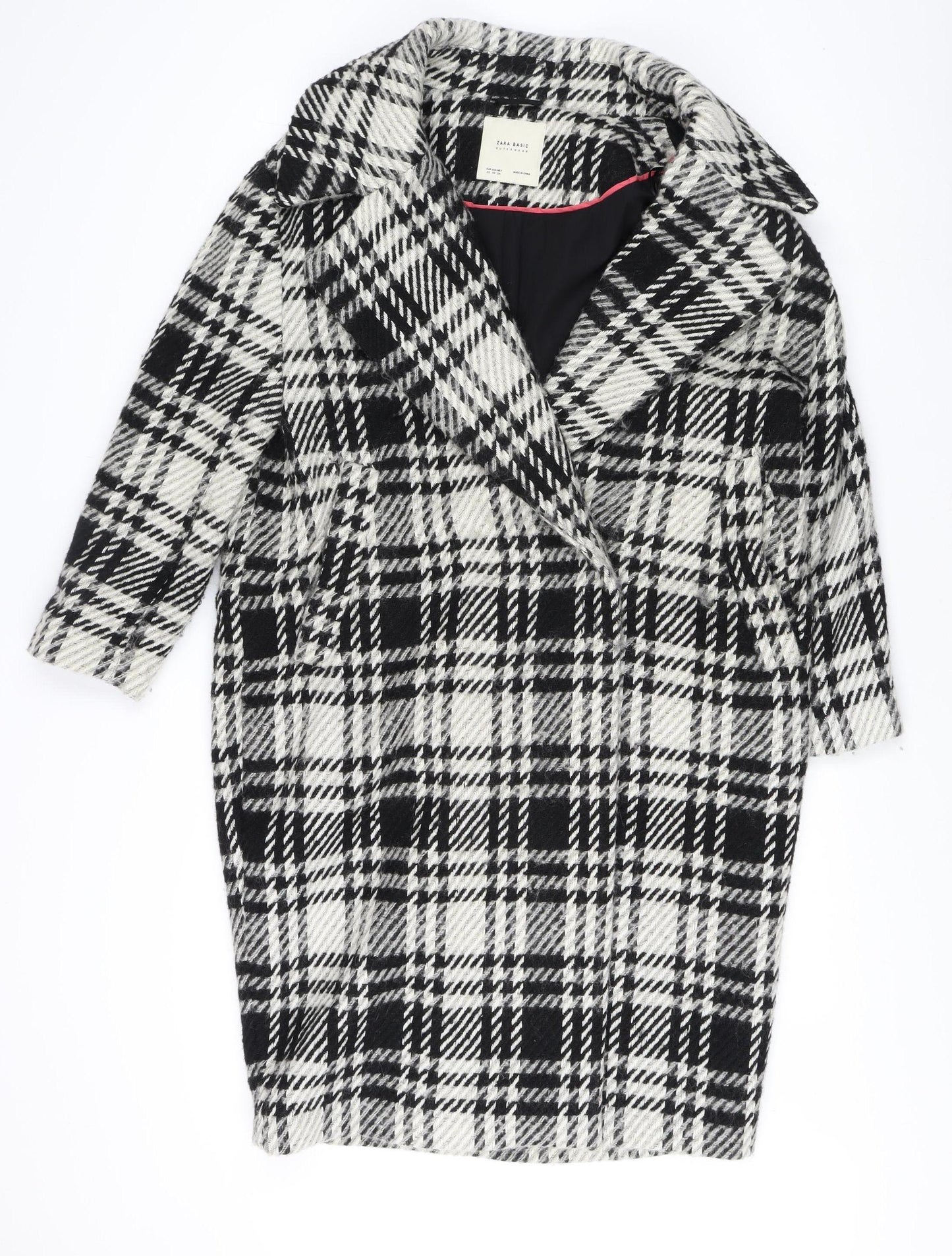 Zara Basic Women’s Black White Check Overcoat XS