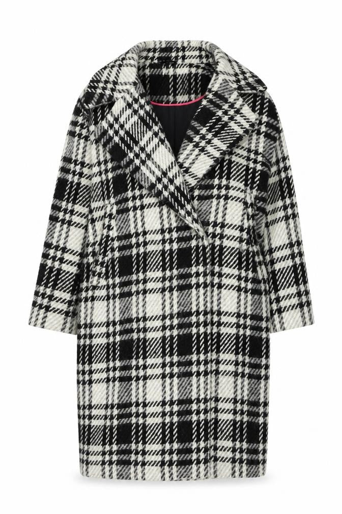 Front view of Zara Basic Women’s Black White Check Overcoat XS