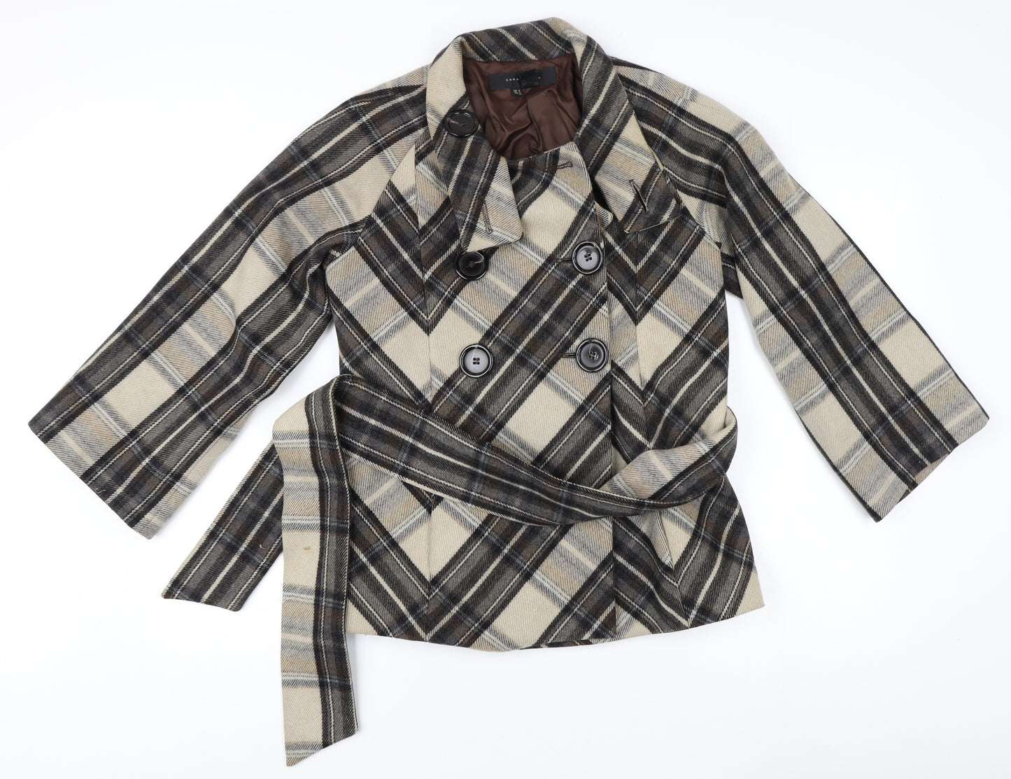 Zara Women's Multicoloured Plaid Coat, Size S