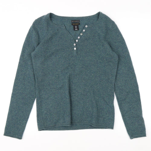 Mercer & Madison Women's Blue Cashmere Henley Jumper - S