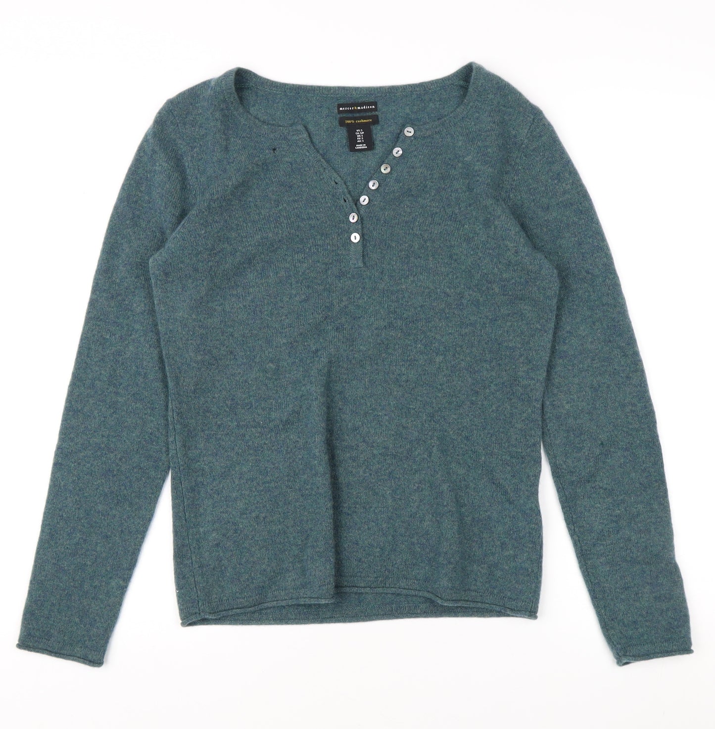 Mercer & Madison Women's Blue Cashmere Henley Jumper - S
