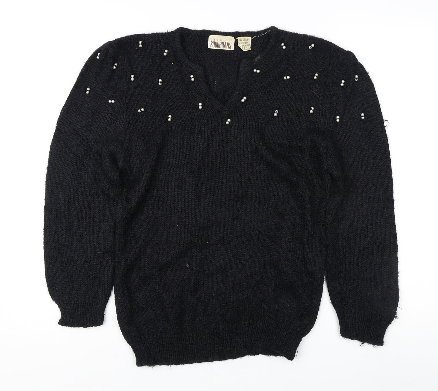 Country Suburbans Women's Black Beaded Pullover Jumper L