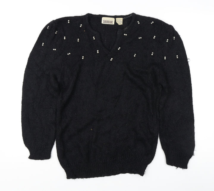 Country Suburbans Women's Black Beaded Pullover Jumper L