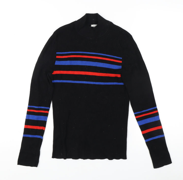 Pimkie Women's Black Striped Mock Neck Jumper M