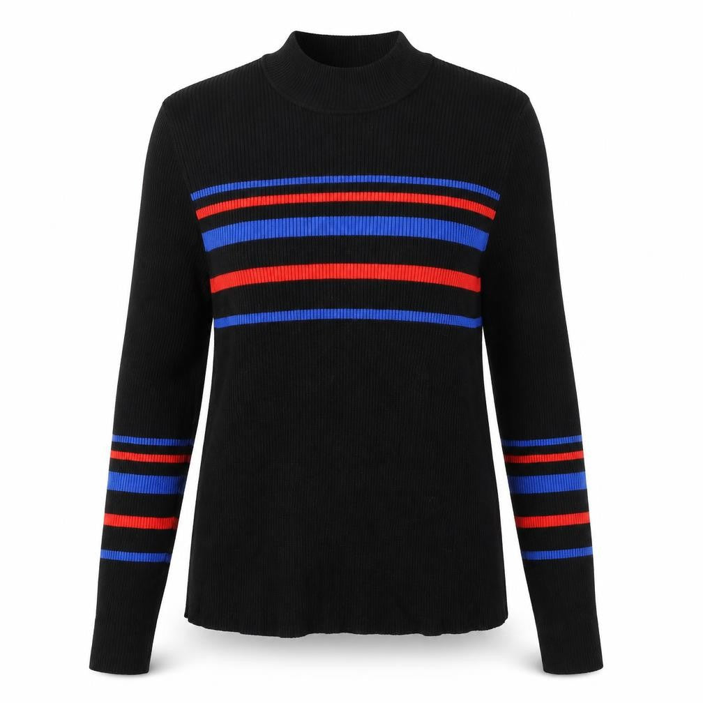 Front view of Pimkie Women's Black Striped Mock Neck Jumper M