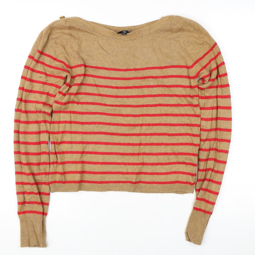 Topshop Women Brown Striped Pullover Jumper Size 10