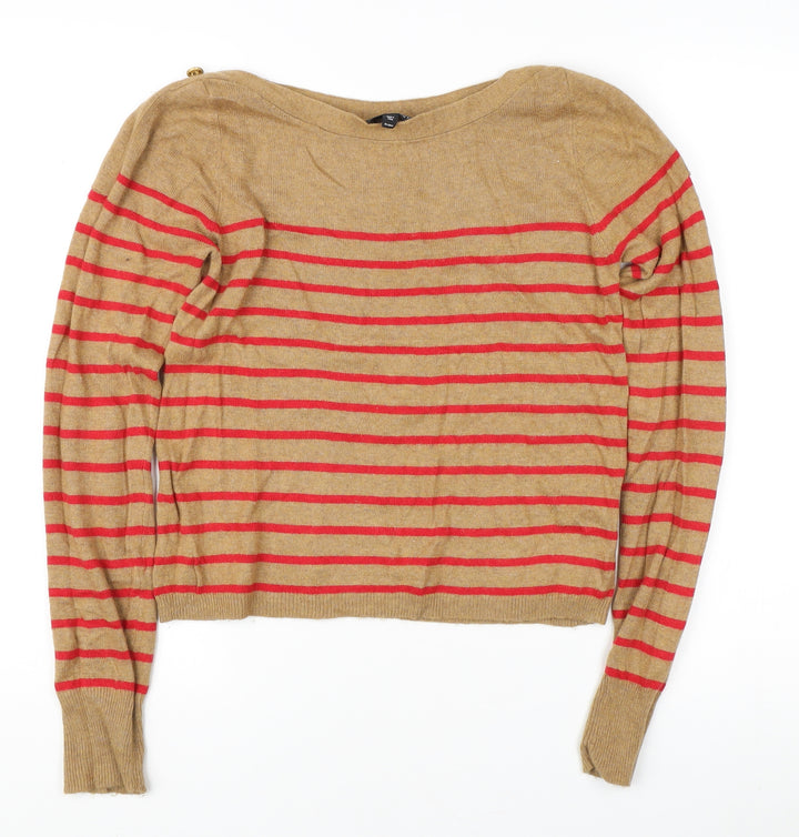 Topshop Women Brown Striped Pullover Jumper Size 10
