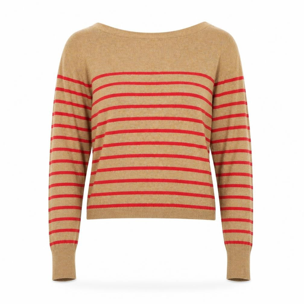 Front view of Topshop Women Brown Striped jumper, size 10