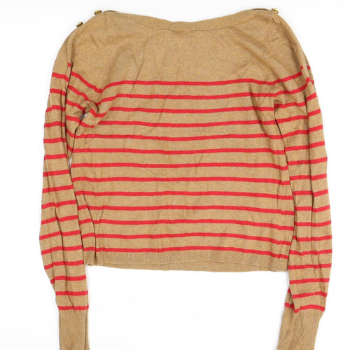 Topshop Women Brown Striped Pullover Jumper Size 10