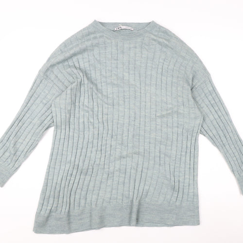 Zara Women's Blue Pullover Jumper, Size S, Crew Neck