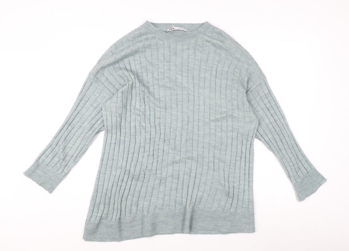 Zara Women's Blue Pullover Jumper, Size S, Crew Neck