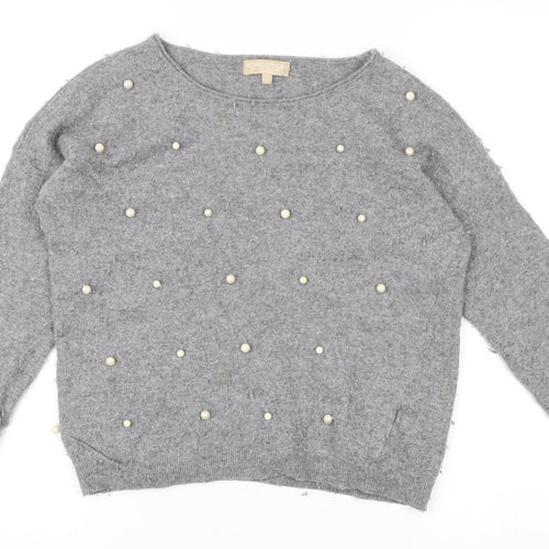 Benedetta B. Grey Beaded Women's Pullover Jumper Large