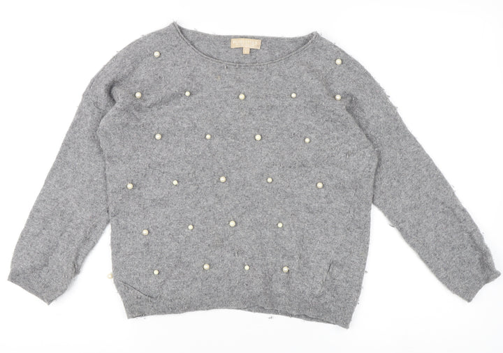 Benedetta B. Grey Beaded Women's Pullover Jumper Large