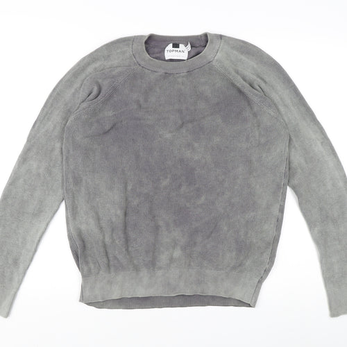 Topman Men's Grey Cotton Pullover Jumper - M, Crew Neck
