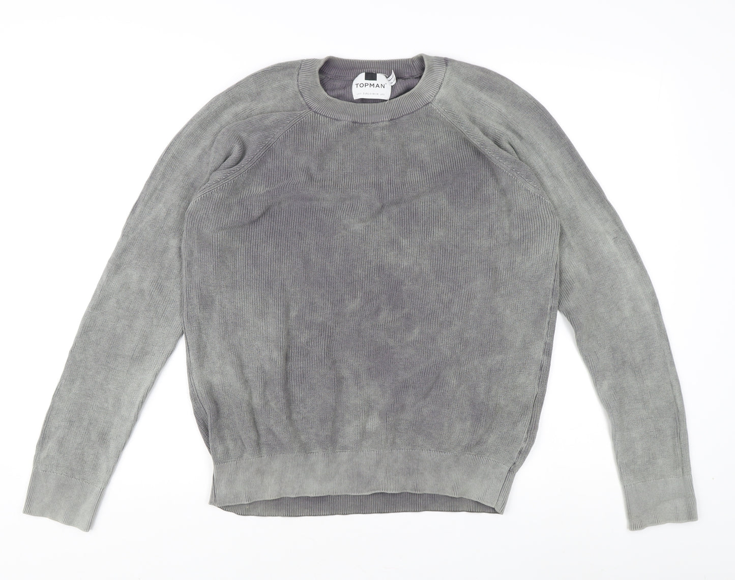 Topman Men's Grey Cotton Pullover Jumper - M, Crew Neck