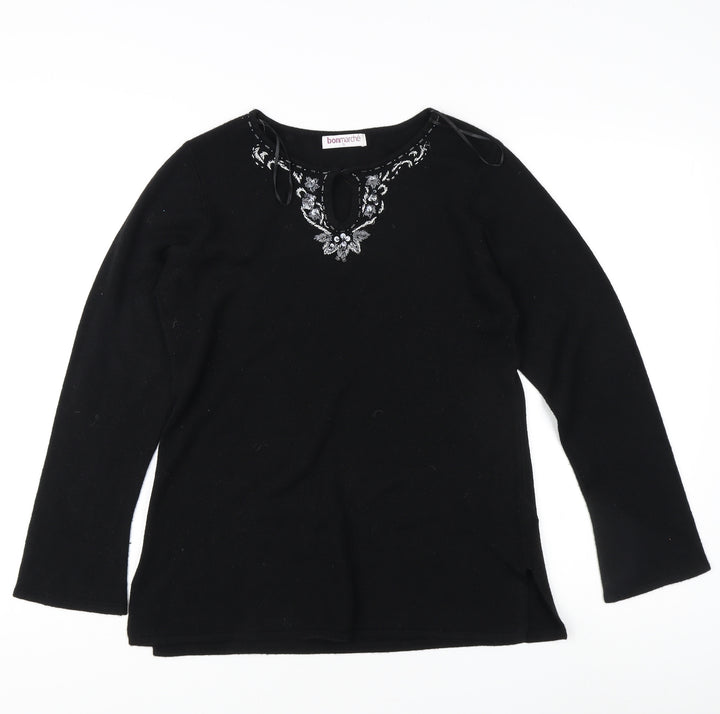 Bonmarché Women's Black Embroidered Pullover Jumper S