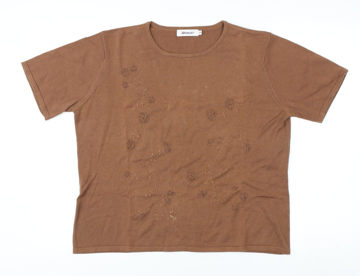 Damart Women's Brown Cotton T-Shirt Size 16
