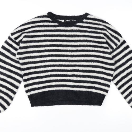ONLY Women's Black Striped Pullover Jumper Size M